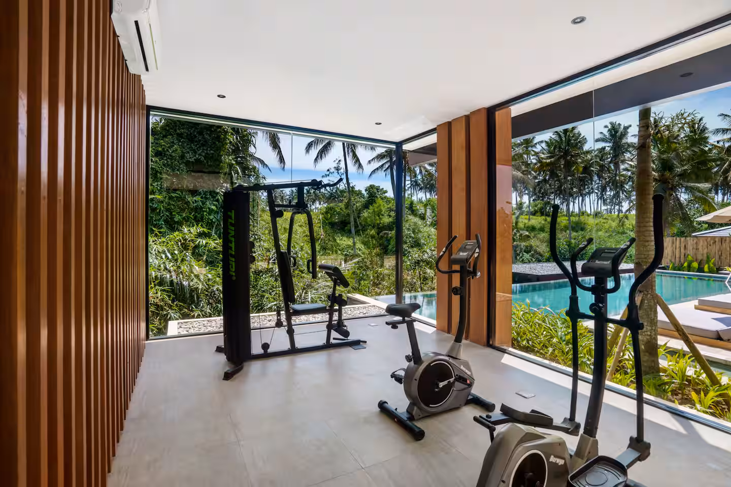 Home gym setup in Bali villa